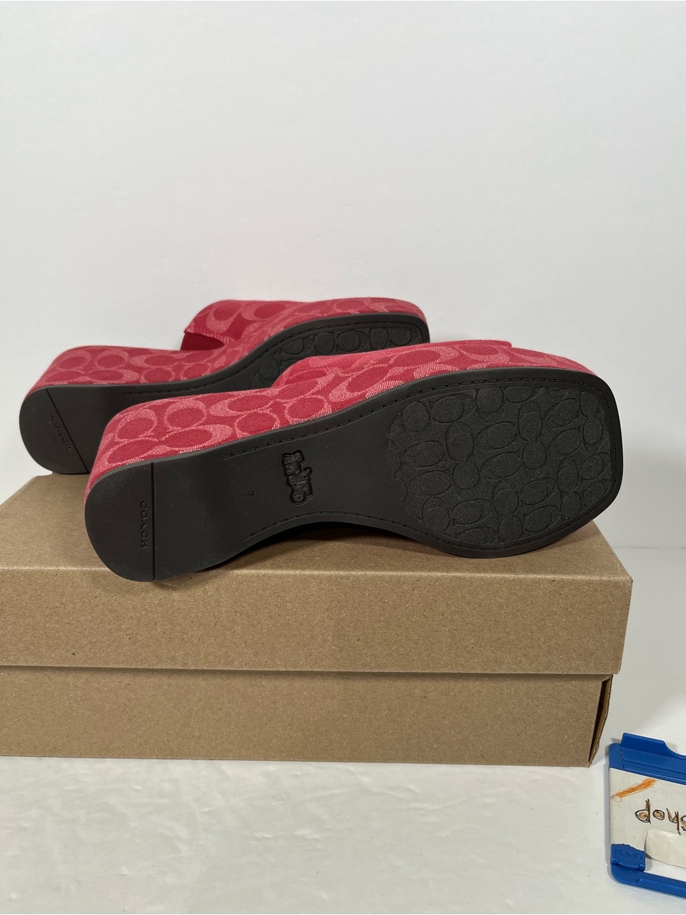 NIB COACH Women Phoebe Platform Sandal Signature Denim True Red - Picture 6 of 11